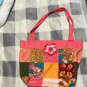 Vintage Handmade Boho Colorful Reversable Fabric Tote Bag